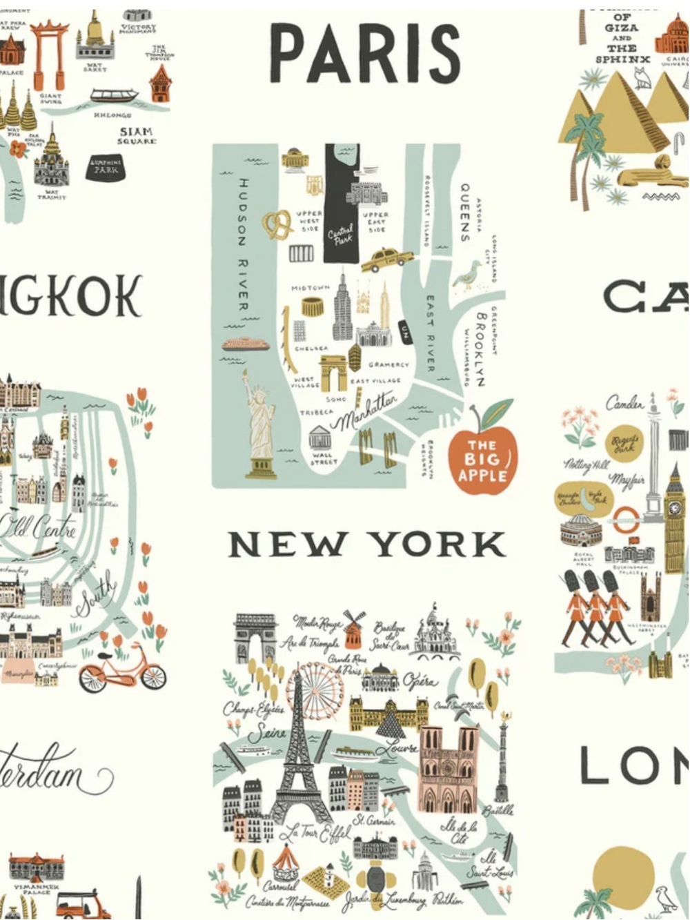 2 Rolls Rifle Paper Co. City Maps Wallpaper - Mint